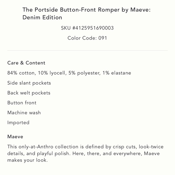 Maeve denim button front romper - Picture 5 of 5